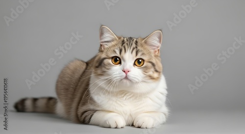 Adorable cat with captivating eyes resting peacefully on the floor.