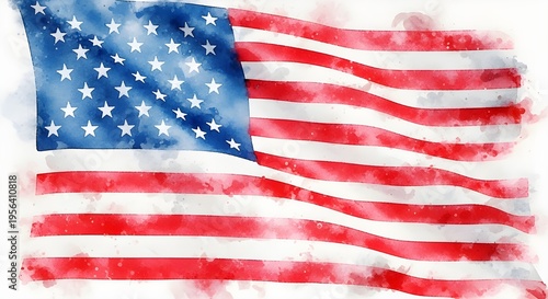 American flag waving with watercolor effect, patriotic symbol