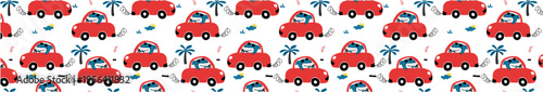 Funny Shark Driving Surf Car Seamless Kids Pattern