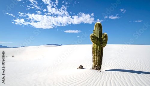Wallpaper Mural Vast White Sands Desert Landscape with a Solitary Saguaro Cactus Under a Blue Sky. Torontodigital.ca