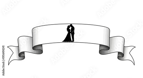 Bride Silhouette on Ribbon Banner Template.