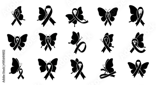 Butterfly Awareness Ribbon Symbols Cancer Support.
