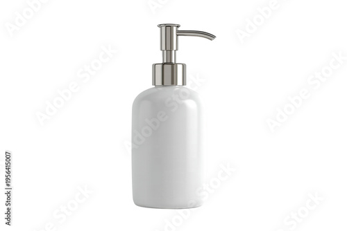 A white bottle with a silver cap sits on a white background. The bottle is empty and has a silver cap, png