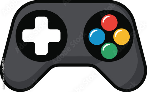 Clean flat vector illustration of a retro gaming controller coloring p