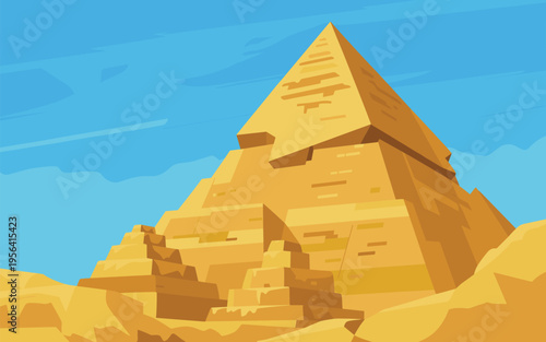 Cinematic Flat Illustration Of Egyptian Pyramids Designed As A Fun Col