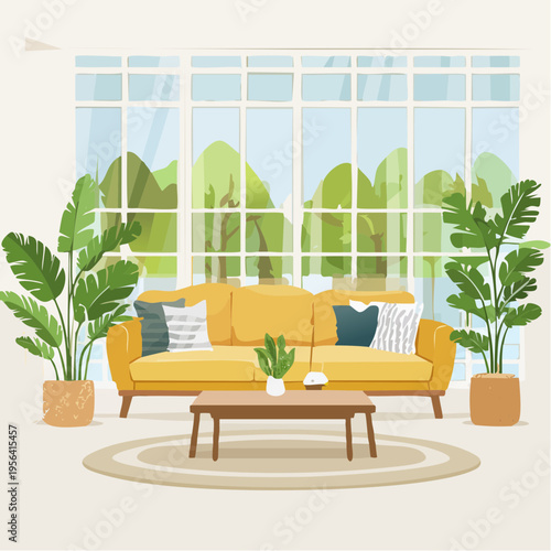 Skandinavisches Wohnzimmer mit natürlichem Licht und minimalistischer Einrichtung