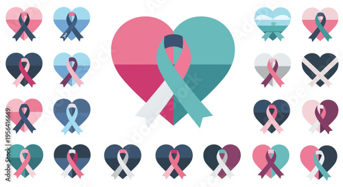 Collection of Heart and Ribbon Icons.