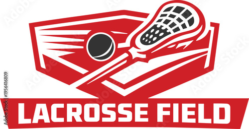 Lacrosse sports badge logo with stick and ball for team branding, tournament graphics, app graphics and poster design