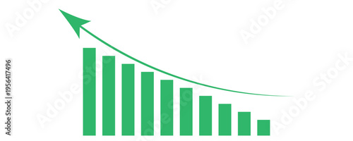 Graph going down and up sign with green arrows vector. Bar chart symbol icon with arrow moving up.