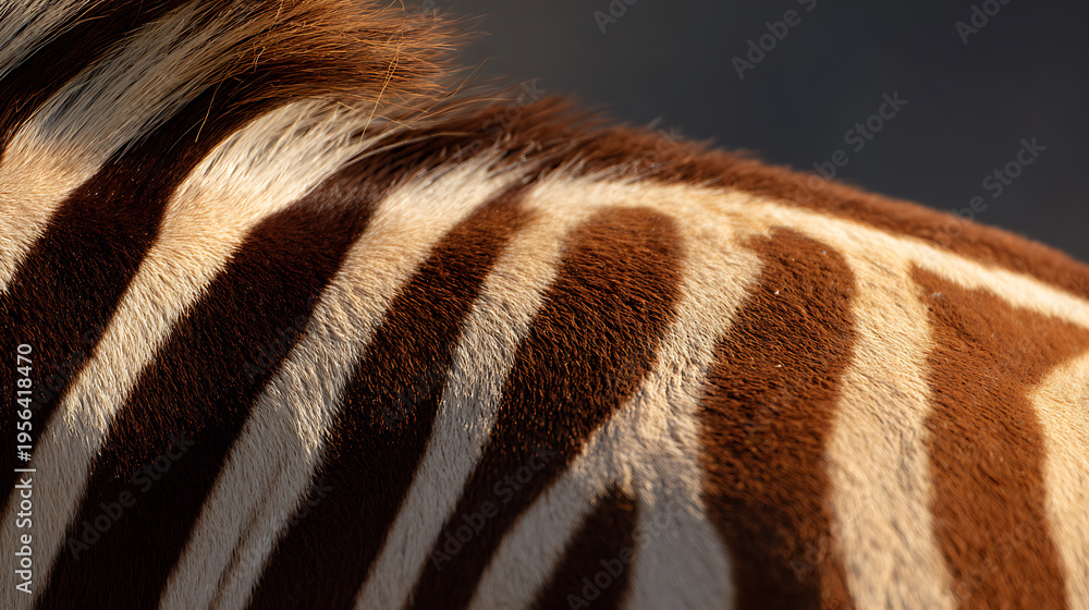 Fototapeta premium Close-up detail of a textured brown and white striped animal fur pattern, highlighting the natural beauty and unique markings of wildlife