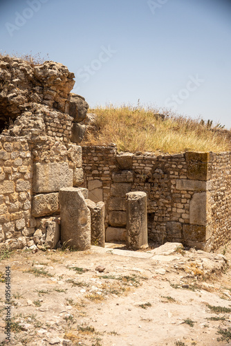 Columns by the wall of a Roman villa in Bulla Regia, outside of Jendouba, Tunisia