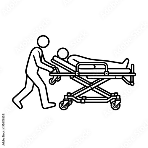 Medical Stretcher with Patient and Nurse – Emergency Hospital Transport and Healthcare Services Minimalist Black and White Line Art Illustration