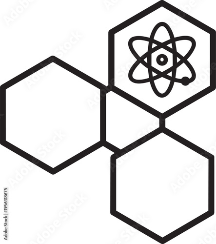 Atomic orbital honeycomb outline abstract vector icon for scientific chemistry physical medical educational and future technology projects