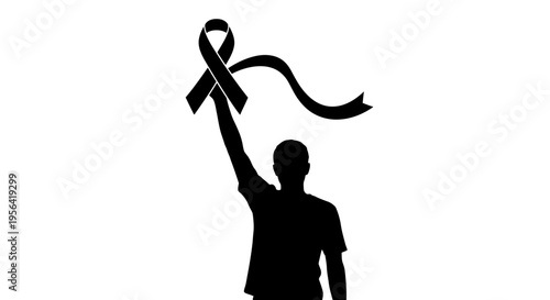 Man Holding Awareness Ribbon Silhouette.