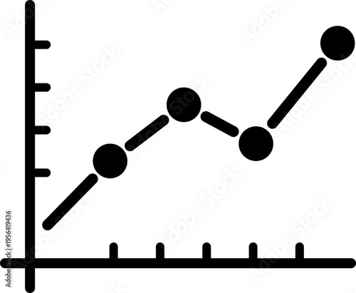 Line Chart Growth Icon Vector, Data Analytics and Business Performance Trend, Financial Graph Visualization, KPI Monitoring Concept, Minimal Black and White