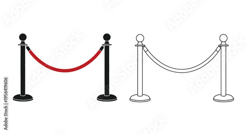 Red and white rope barriers side by side illustration of queue control