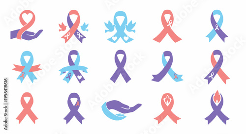 Colorful Awareness Ribbons for Various Causes.