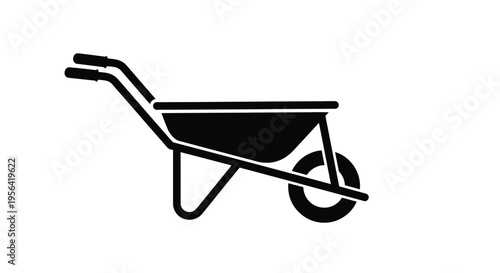 Simple black silhouette of a wheelbarrow a gardening tool