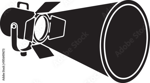 A stylized illustration of a stage spotlight projecting a beam of light.