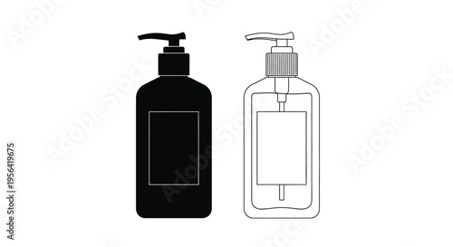 Two soap dispenser illustrations one solid black one white outline