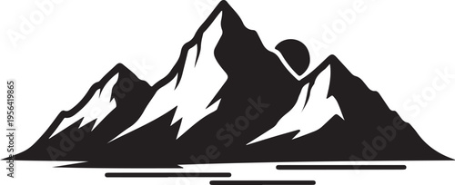 Majestic black silhouette of rugged mountain peaks under the moon