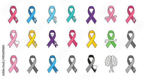 Colorful Awareness Ribbons for Various Causes.