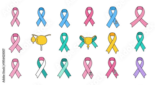 Colorful Awareness Ribbons for Various Causes.