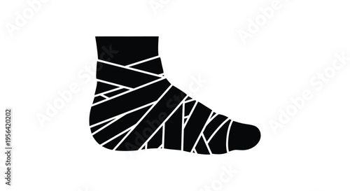 A black silhouette of a foot heavily wrapped in bandages
