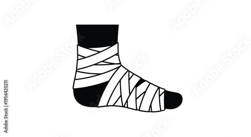 Simple black and white illustration of a foot with a bandage