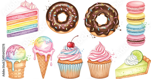 Vector Illustration Watercolor Desserts Collection