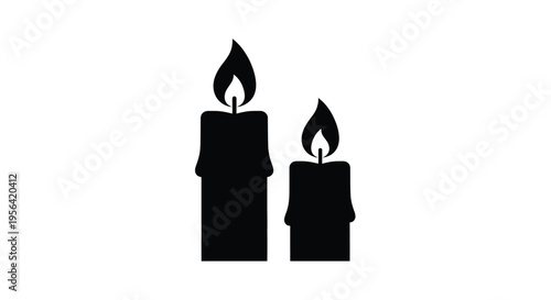 Simple black silhouette illustration of two lit candles against a white background