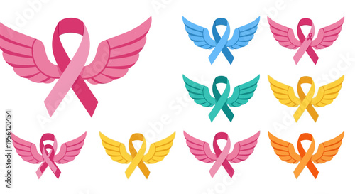 Colorful Awareness Ribbons with Wings.