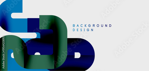 Abstract geometric shapes overlap. Blue, green hues dominate design. Minimalist style creates modern visual impact. Clean background enhances composition.