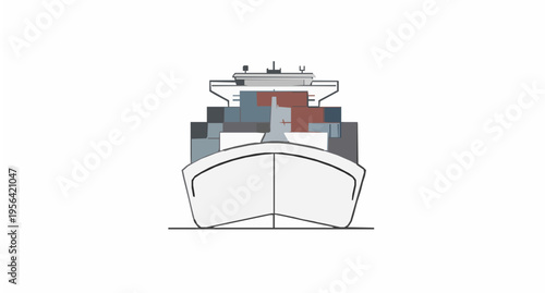 Front View Container Ship Icon Vector for International Shipping and Global Logistics Concept