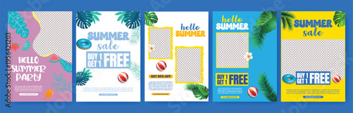 Summer Sale A4 Print Ready Flyer Poster Templates Bundle Leaflet Brochure Cover Design Layout Pack Summer Party Tropical Elements Background Travel Vacation Editable Marketing Advertising