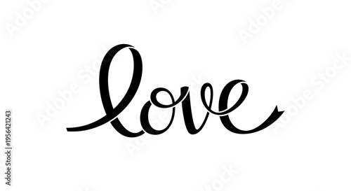 Cursive Love Text on White Background.