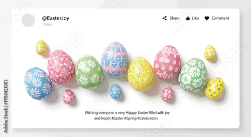 Beautifully decorated colorful Easter eggs arranged on a clean white background for the holiday season.