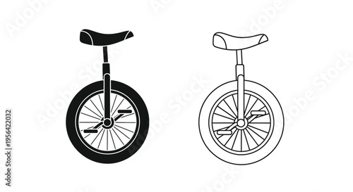 Two unicycle illustrations one solid black one outlined in white