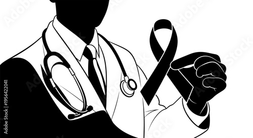 Doctor Holding Black Ribbon Awareness Symbol.