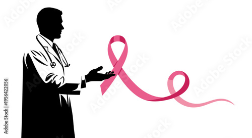 Doctor Holding Pink Ribbon for Breast Cancer.