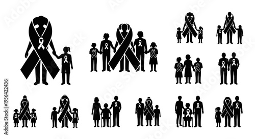 Family Mourning Loss with Awareness Ribbon.