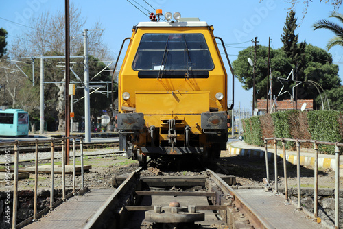 Yellow Ballast Tamper for Railway Maintenance, Industrial Railway Maintenance Equipment Close-Up