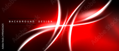 Abstract red design features glowing lines. Dynamic curves create modern visual impact. Dark background enhances luminosity, sleek presentation.