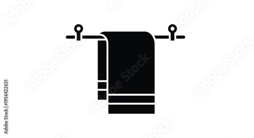 Simple black and white icon of a towel hanging on a rack