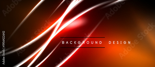 Dynamic abstract lines create vibrant red, orange glow. Dark background emphasizes bright energy, modern design elements.