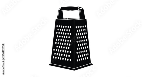 A black and white silhouette of a box grater kitchen utensil