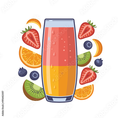 Fresh and vibrant fruit smoothie in a tall glass.