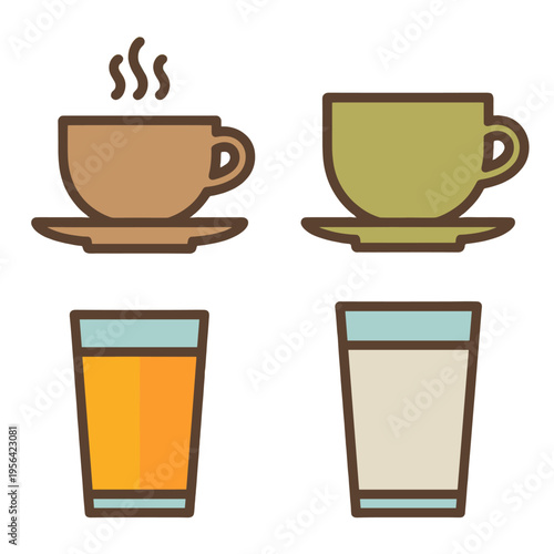 Four illustrated drinks with various flavors and beverages.