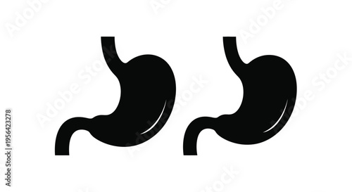 Two black silhouettes of human stomachs displayed against a white background