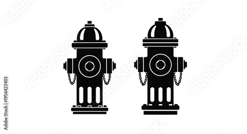 Two black silhouettes of vintage fire hydrants isolated on white